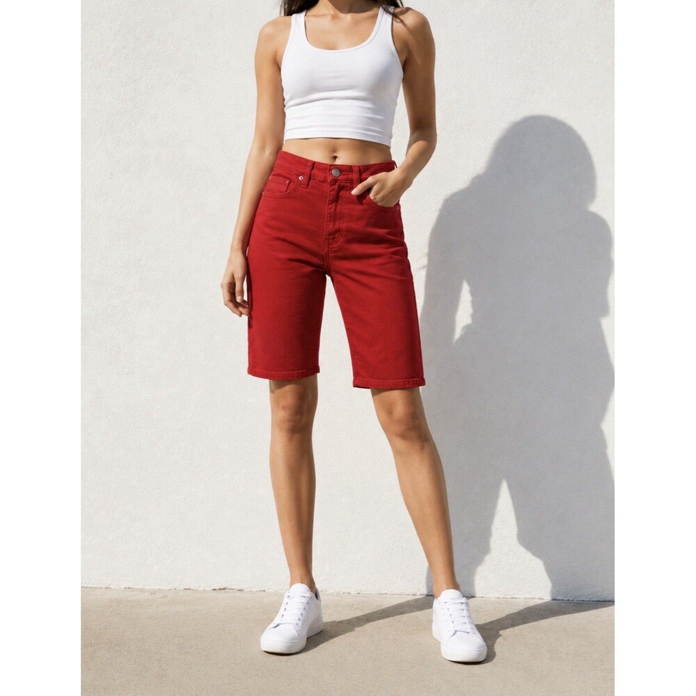 Levi's Red Bermuda Shorts Women Stretch Denim Y2K Coastal Casual Mid Rise Sz 29